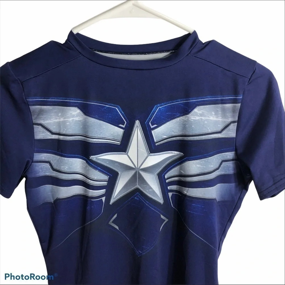 Under Armour Captain America Youth T-shirt Large Blue Short Sleeve Marvel